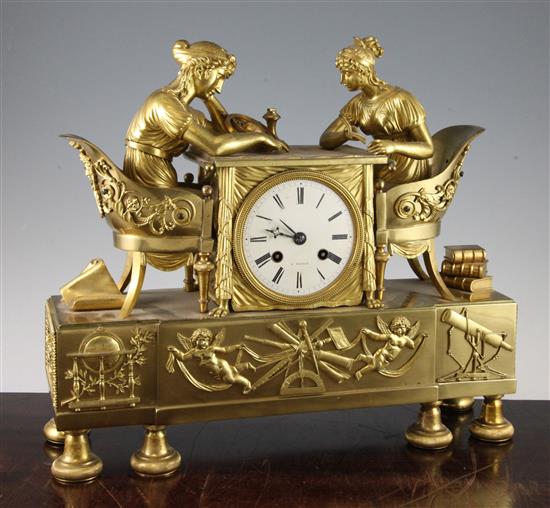 A 19th century French ormolu mantel clock, 13in.